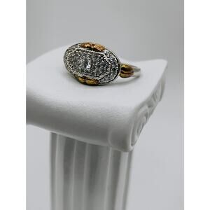 CZ Pave Oval Ring in Two-Tone Sterling Silver Sz 10